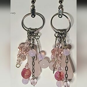 Genuine, Hand Crafted Rose Quartz Drop Hoop, Dangle Earrings